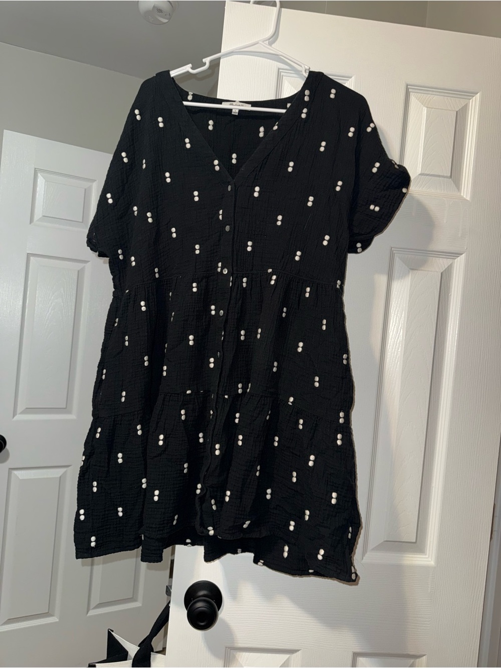 Madewell Black Mini Dress with White Dot Embroidery